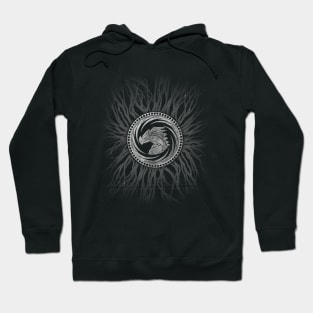 Dragon Coin and Roots - Grayscale on Dark Hoodie